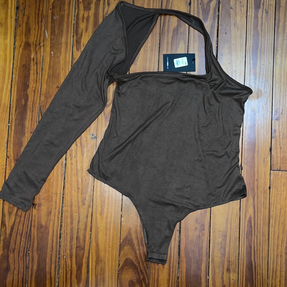 Brown One sleeve Halter Bodysuit